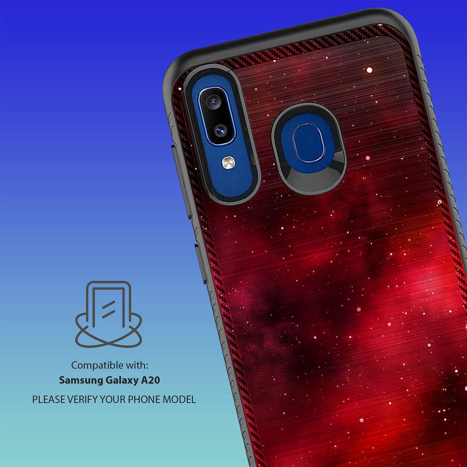 Slim Protective Case for Samsung Galaxy A20 & A30 - Shockproof Hybrid Dual Layer Cover with Embossed Red Galaxy Stars Design | Perfect for Everyday Use, Travel & Outdoor Activities