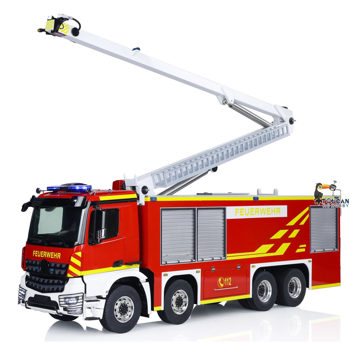 1/14 Scale Metal Chassis RTR Rescue Fire Truck - 8x4 RC High Reach Snozzle Fire Engine with ST8 Radio System & Battery (3363 Model) - Perfect for Emergency Simulation, Firefighting Training & RC Hobby Enthusiasts