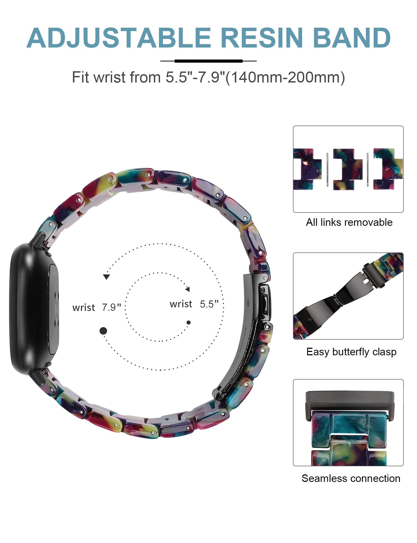 Premium Resin Replacement Band for Fitbit Sense/Sense 2/Versa 3/Versa 4 - Lightweight Comfortable Wrist Strap Accessories for Women & Men - Perfect for Workouts, Running & Everyday Wear
