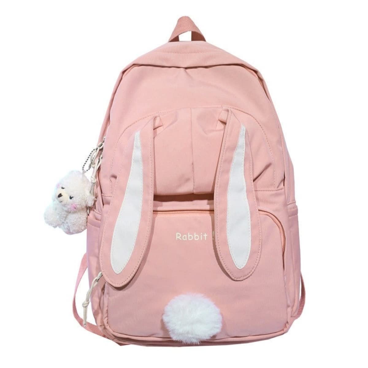 Cute Bunny Ear Backpack with Bear Pendant - Kawaii School Bag for Girls, Teens & Lolita Fashion | Pink Large Travel Backpack for Students, Book Bag, Anime Cosplay & Daily Use