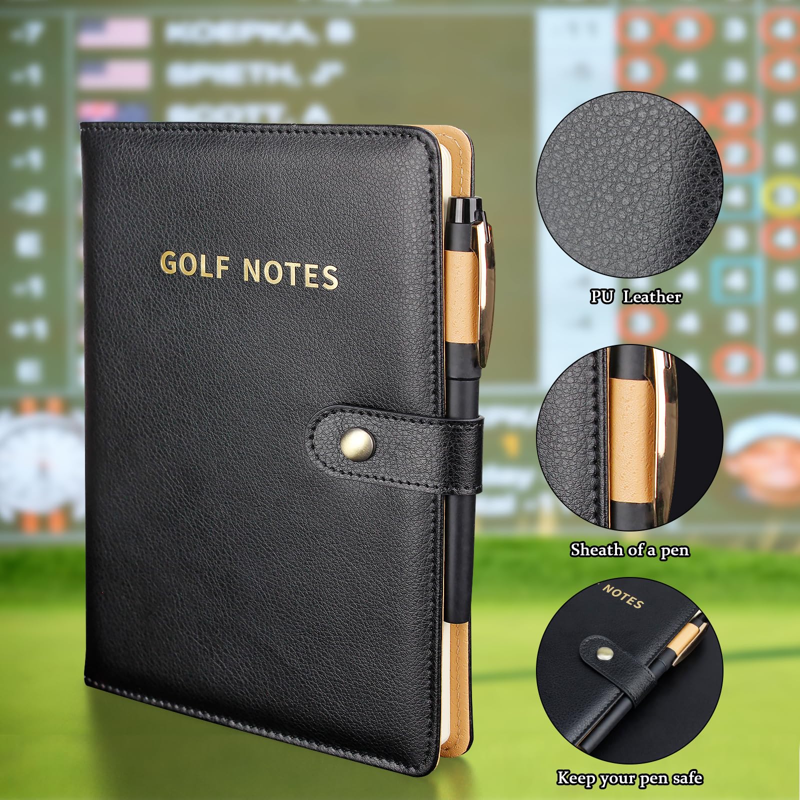 Premium Leather Golf Scorecard Holder with 200 Pages - Golf Notebook Log Journal & Yardage Book - Perfect Golf Gifts for Men & Women - Ideal for Tracking Scores, Yardages & Game Improvement on the Course