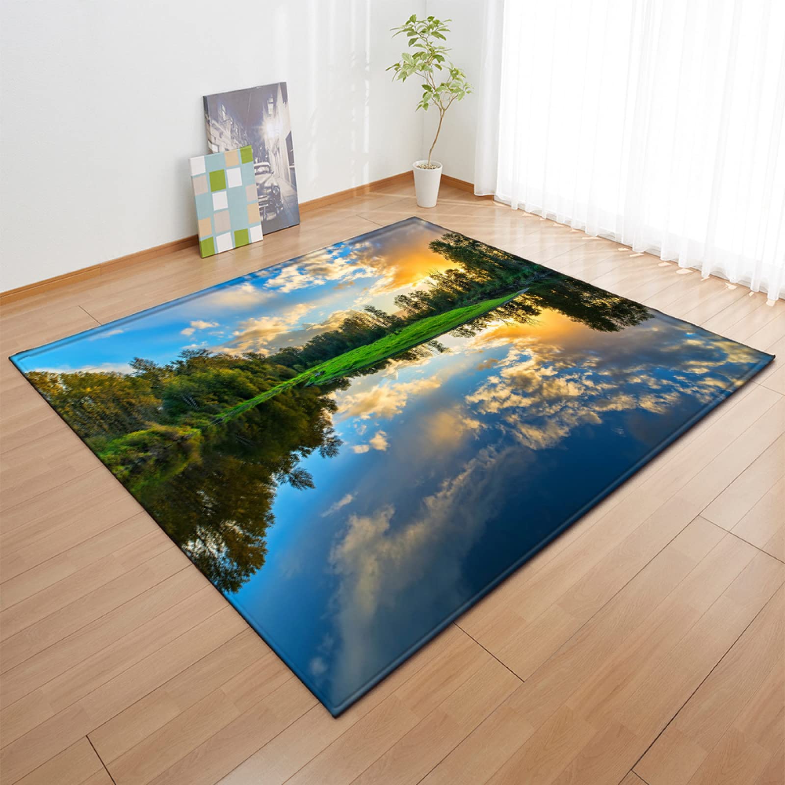 YEWIER 3D Non-Slip Carpet - Cloud Lake View Landscape Design for Living Room, Balcony, Corridor & Entrance - Soft Floor Mat for Home Decor & Safety