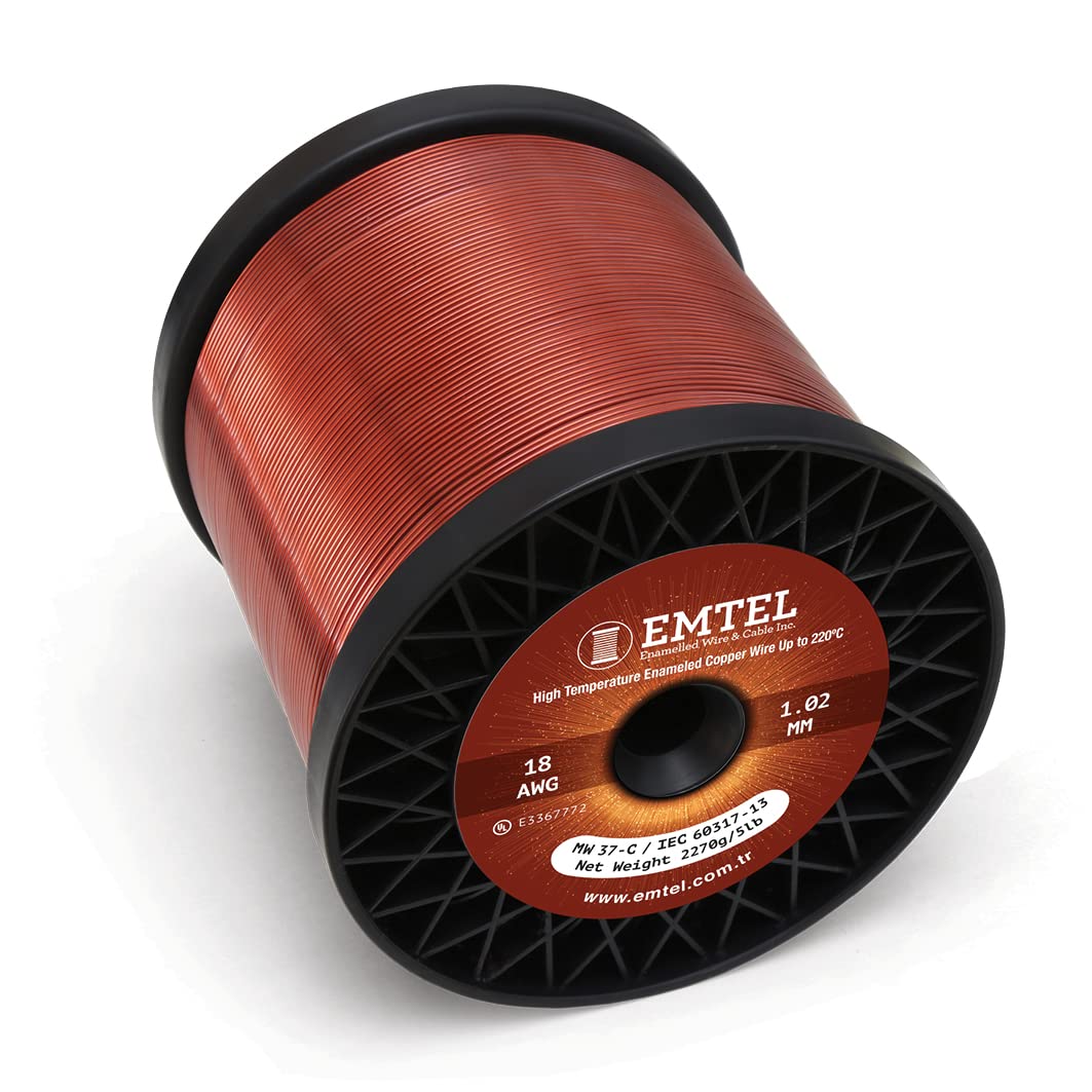 18 AWG - 5 lb (1000 feet) 99.9% Pure Copper Enameled Magnet Wire for Motors, Transformers & Electroculture Gardening - 220°C (428°F) Thermal Class - DIY Electrical Projects, Coil Winding & Renewable Energy Applications