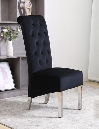 Luxury Black Velvet Dining Chairs with Diamond Stitching - Set of 2 for Elegant Home Decor & Dinner Parties