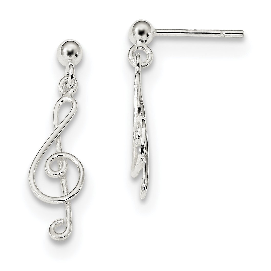 Polished Sterling Silver Treble Clef Dangle Earrings for Women - Perfect for Music Lovers, Concerts & Gift Giving