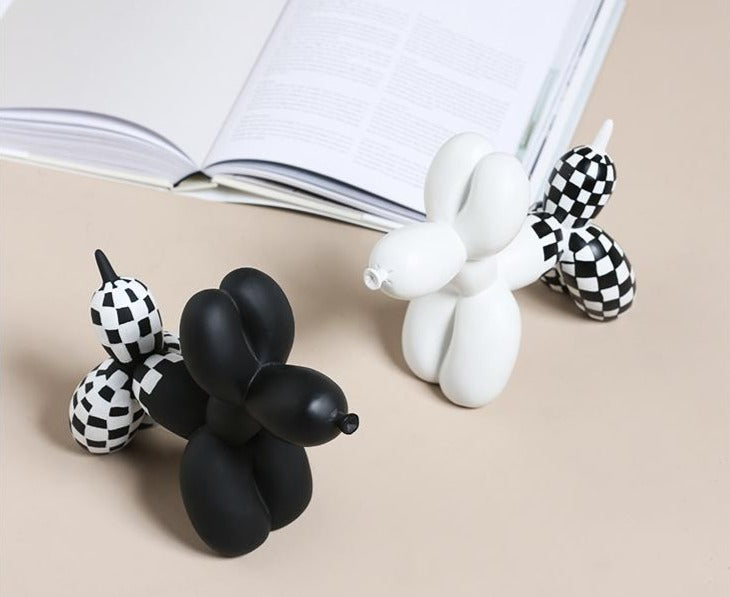 Hand-Painted Deluxe Black & White Balloon Dog Resin Sculpture - Perfect for Home Decor, Party Centerpiece & Art Collection