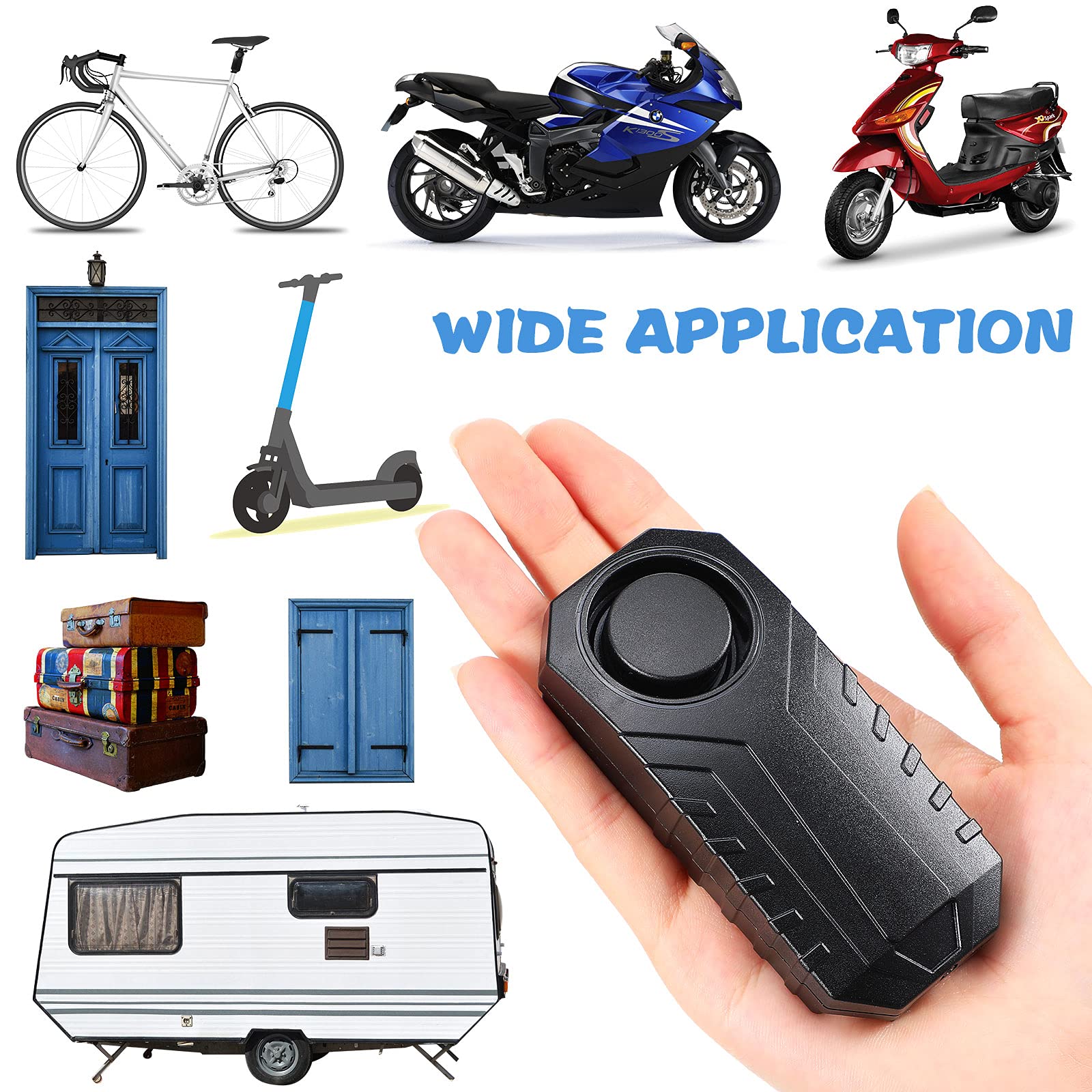Wireless Bicycle Alarm with Remote - 113dB Anti-Theft Vibration Alarm for Bike, Motorcycle & Vehicle Security - Waterproof & Durable - Also Works as Door/Window Alarm (4-Pack) - Perfect for Outdoor Adventures, Commuting & Home Security