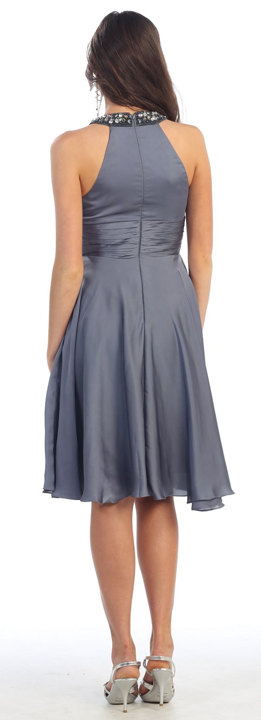 Elegant Prom Halter Short Dress for Women - Style #959, Size 10 in Charcoal | Perfect for Homecoming, Cocktail Parties & Special Occasions