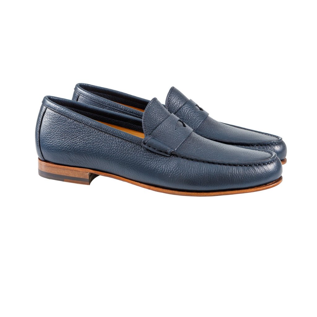 HENRY SARTORIAL Genuine Calf Leather Penny Loafers for Men - Navy Blue Classic Slip-On Dress Shoes - Perfect for Business, Office & Formal Occasions