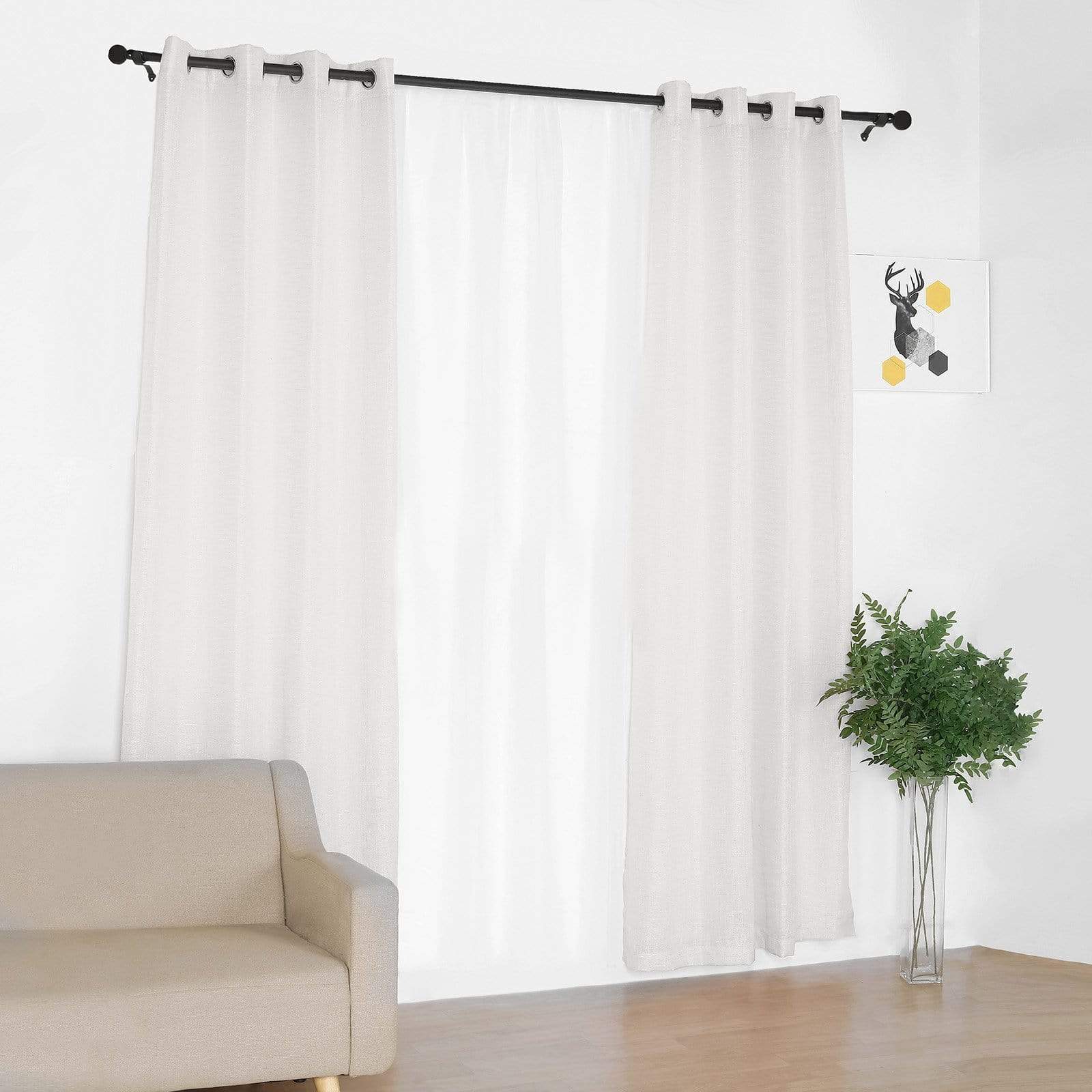 2 Pack 52x108 Inch Faux Linen Curtain Panels with Chrome Grommets - Blackout Window Drapes for Living Room, Bedroom & Home Decor