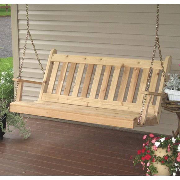 A & L Furniture Cedar Traditional English Swing - Outdoor Garden Porch Swing for Relaxing and Lounging in Backyard, Patio, or Deck