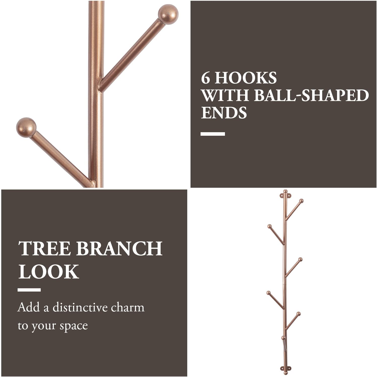 Modern Copper-Tone Wall Mounted Coat Rack with Hooks - Entryway Hanger for Hats, Jackets & Accessories - Perfect for Hallway, Mudroom or Bedroom Organization