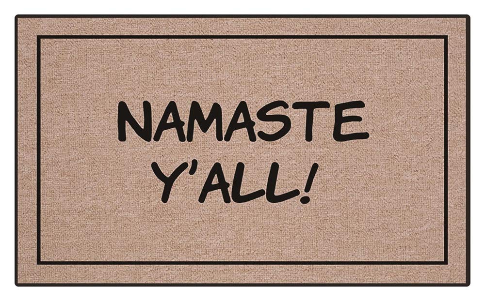 ATOLY Namaste Y'all Welcome Mat - 18x30 Inch Brown Indoor/Outdoor Non-Slip Doormat with Rubber Backing - Perfect for Front Door, Porch, Patio & Entryway Decor