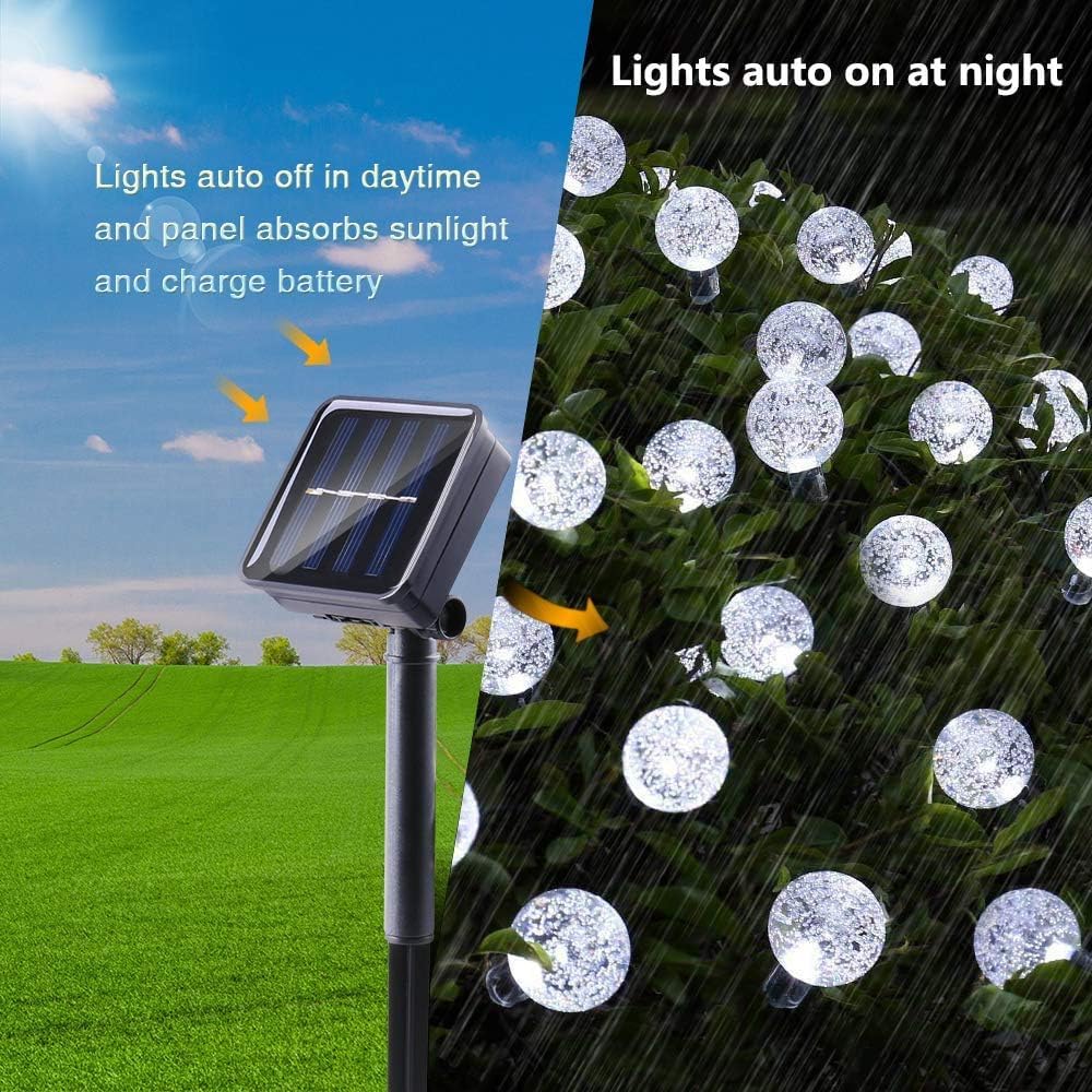 Toodour 36ft 60 LED Solar String Lights Outdoor Waterproof - Crystal Ball Fairy Lights with 8 Lighting Modes for Garden, Patio, Yard, Gazebo - Cool White | Perfect for Outdoor Parties, Weddings & Backyard Decor