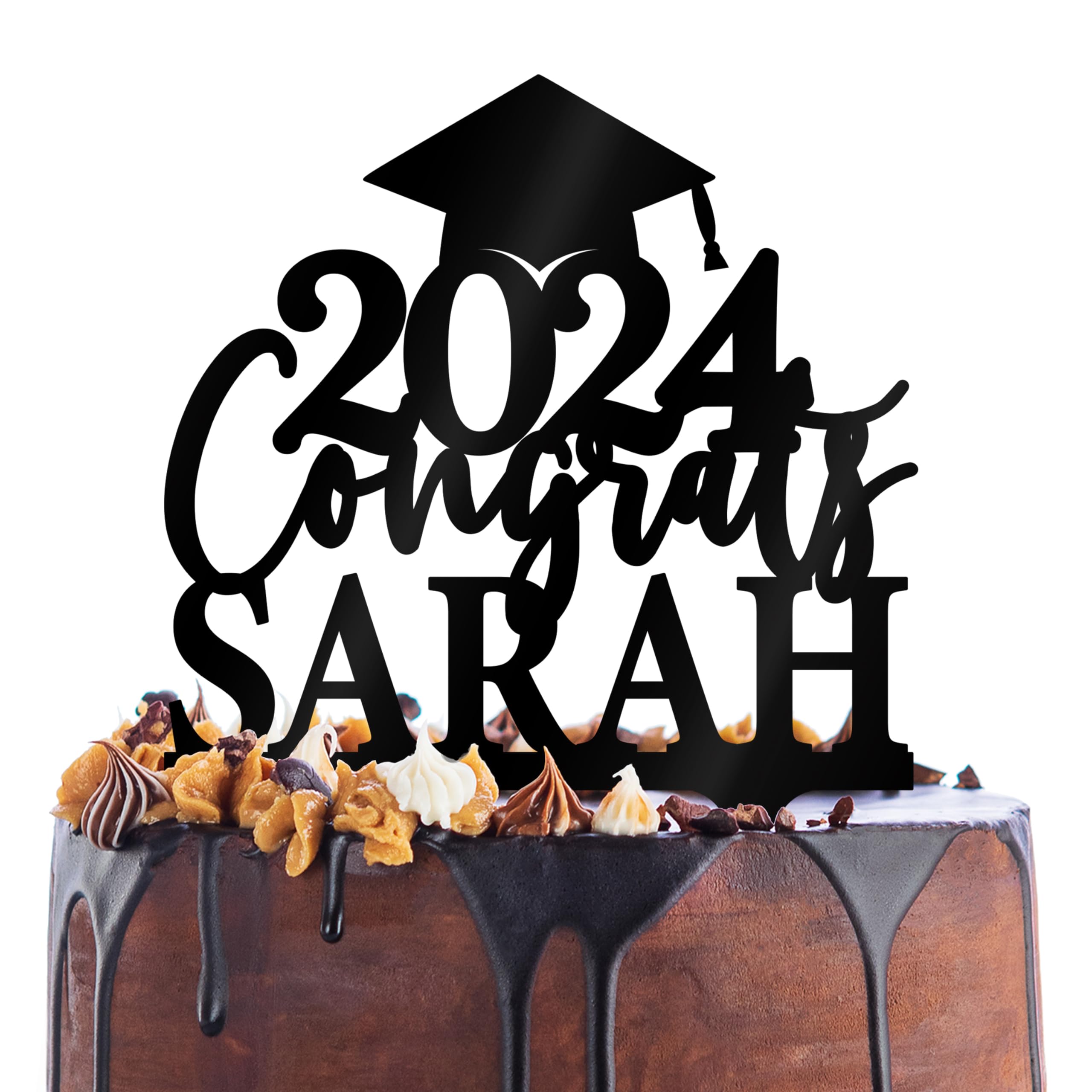 Custom Graduation Cake Topper Personalized with Name & Date - 2024 Acrylic Cake Decor for Grad Party - 3 Color Options | Perfect for Graduation Cakes, Cupcakes & Dessert Tables