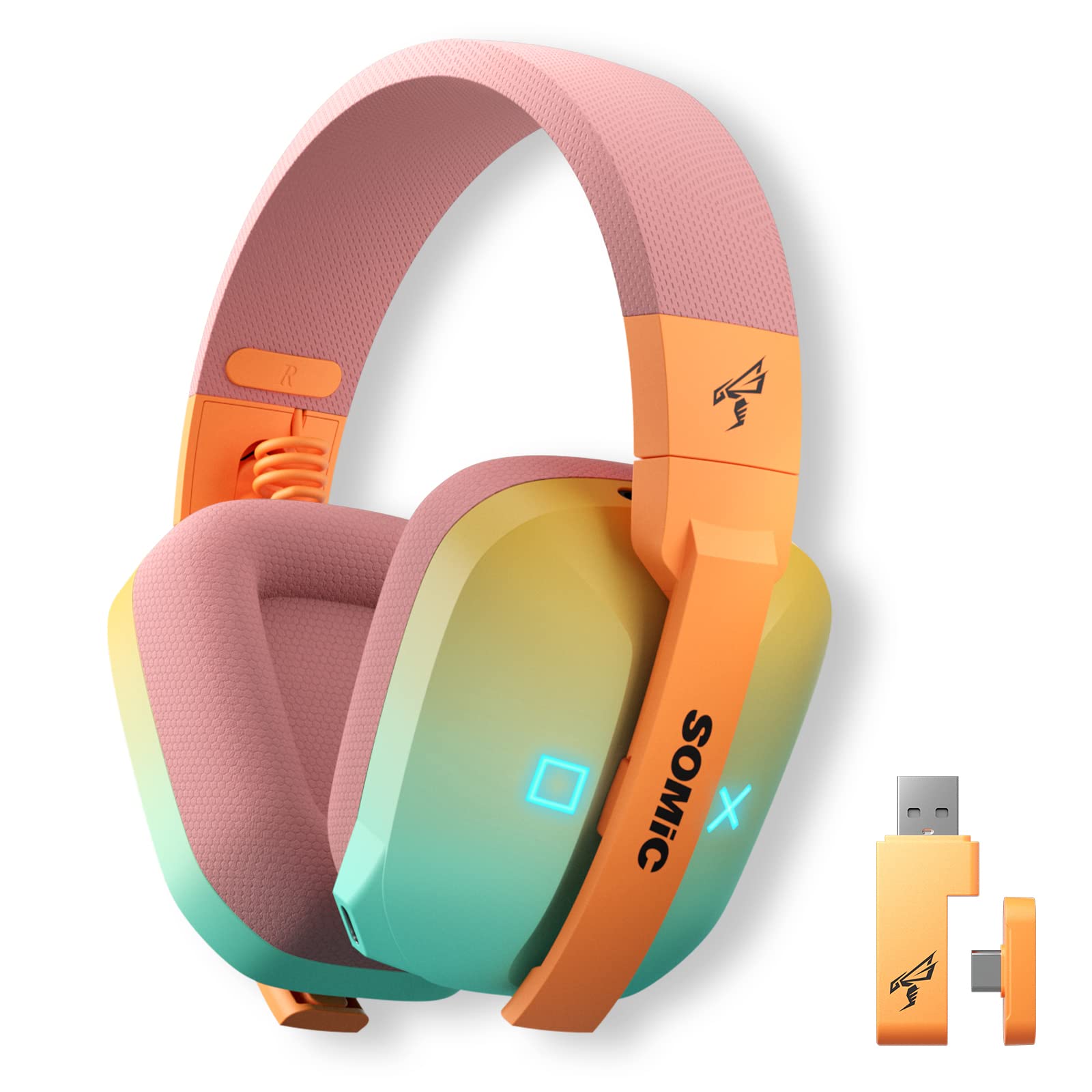 SOMIC G810 Wireless Gaming Headset - 2.4G Low Latency Bluetooth 5.2 Headphones with Built-in Mic for PC, PS4, PS5, Laptop | 50H Battery Life, RGB Lighting, Foldable Design | Perfect for Gaming, Streaming & Online Meetings (Xbox Compatible in Wired Mode)