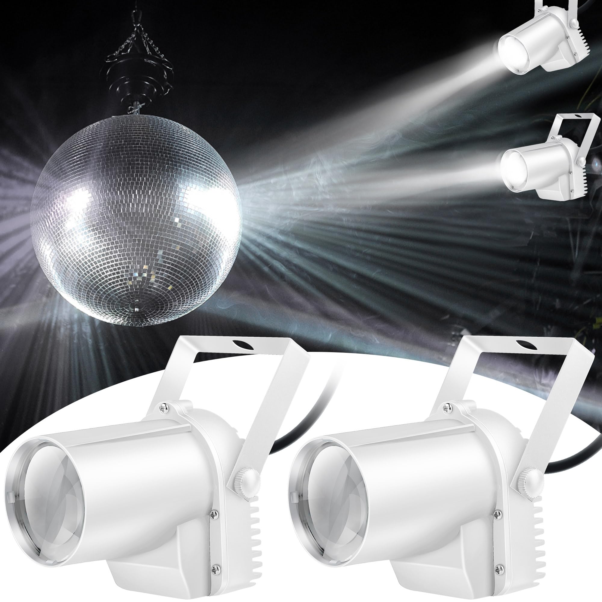 2 Pack 5W Disco Ball Spotlight Lights - Bright Cold White Narrow Beam Pinspot for Mirror Ball, DJ Party, Bar, Wedding & Dance Events - Perfect for Home, Club & Stage Lighting