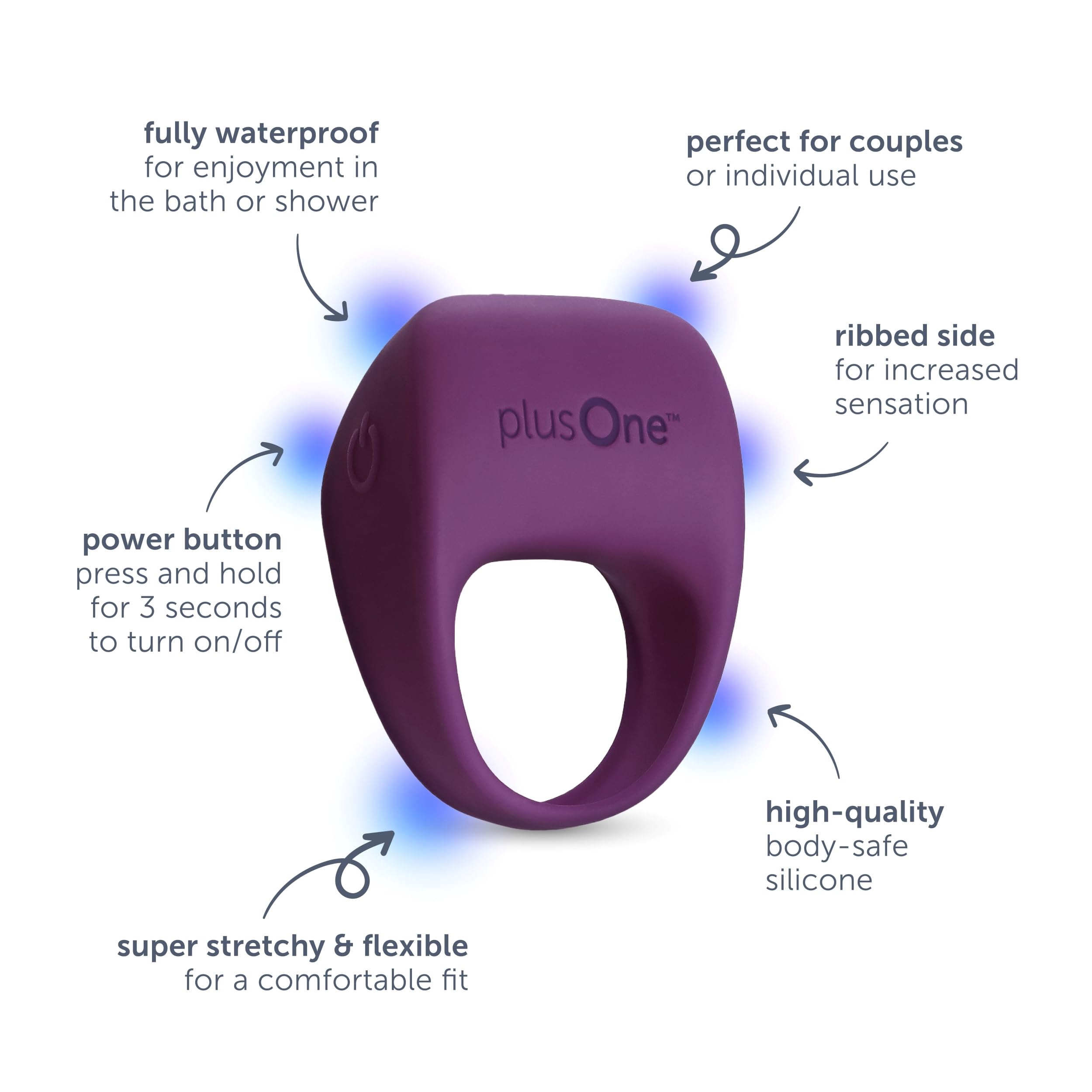 plusOne Vibrating Ring for Couples & Individuals - Body-Safe Silicone, Waterproof USB Rechargeable Massager with 10 Vibration Modes (Purple) - Perfect for Couples Intimacy & Solo Pleasure