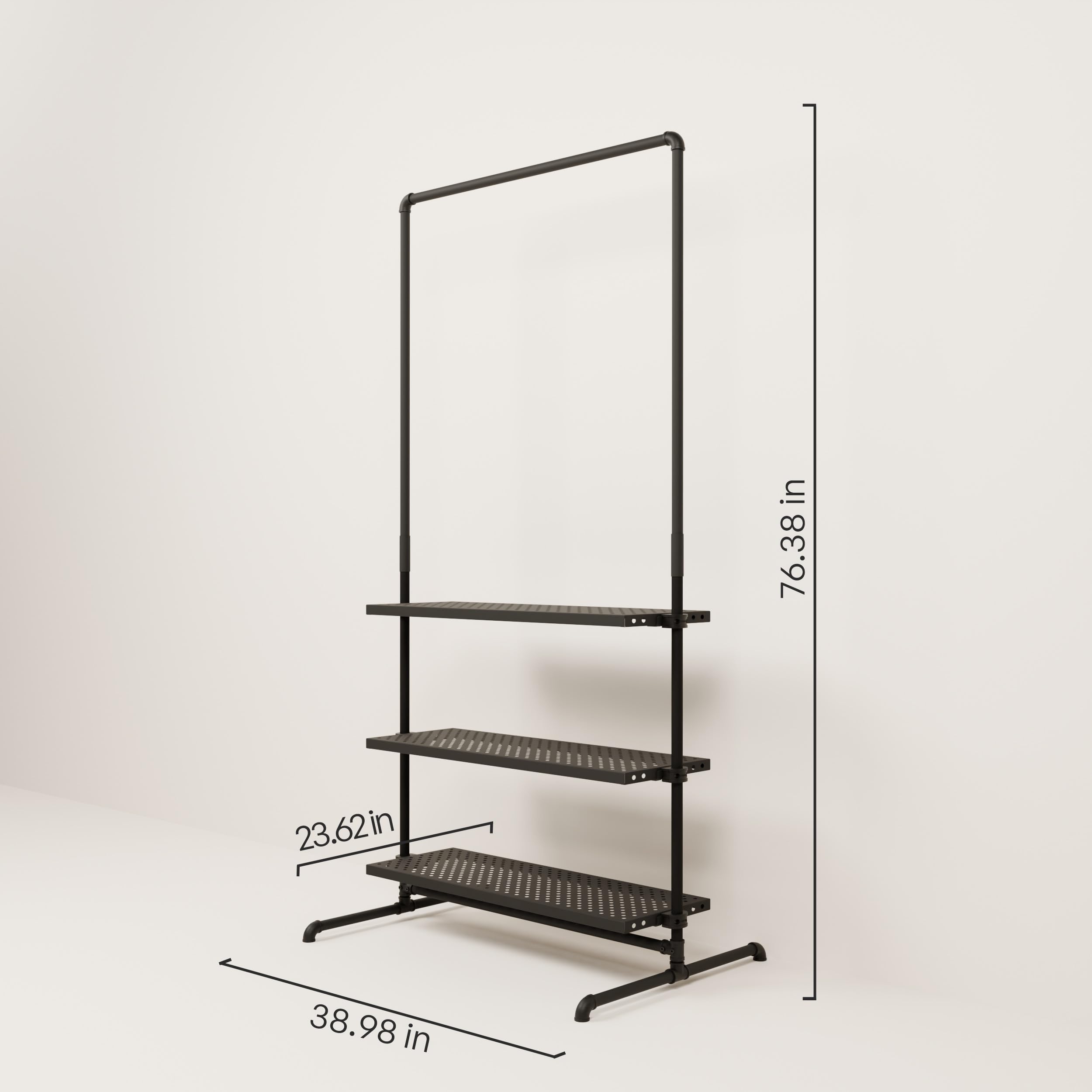 Heavy Duty Industrial Pipe Clothing Rack with Shelf - 175 lbs Capacity Free Standing Garment Rack - Sturdy Metal Walk-In Closet Organizer for Bedroom, Laundry Room & Boutique Display