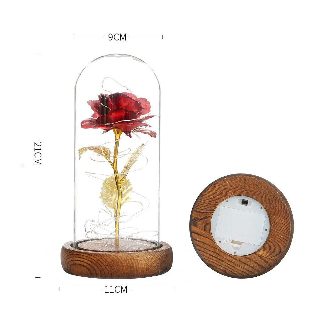 LED Rose Flower in Glass Dome - Artificial & Dried Flower for Valentine's Day, Christmas Decor, Romantic Home Lighting (Gold) | Perfect for Bedroom, Wedding Centerpiece, Gift Idea