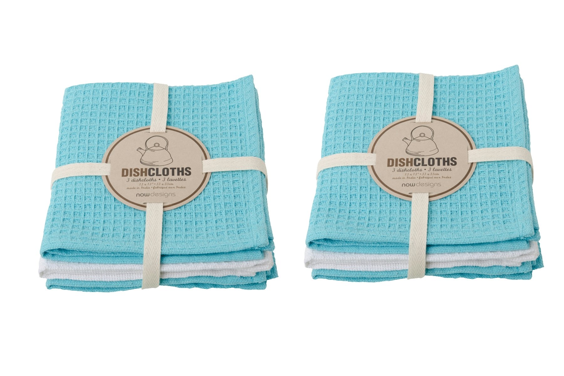 Now Designs Waffle Dishcloth Set of 6 - Premium Absorbent Kitchen Towels for Washing Dishes, Cleaning Countertops & Drying Hands - Bali Blue Cotton Dish Cloths for Home & Restaurant Use