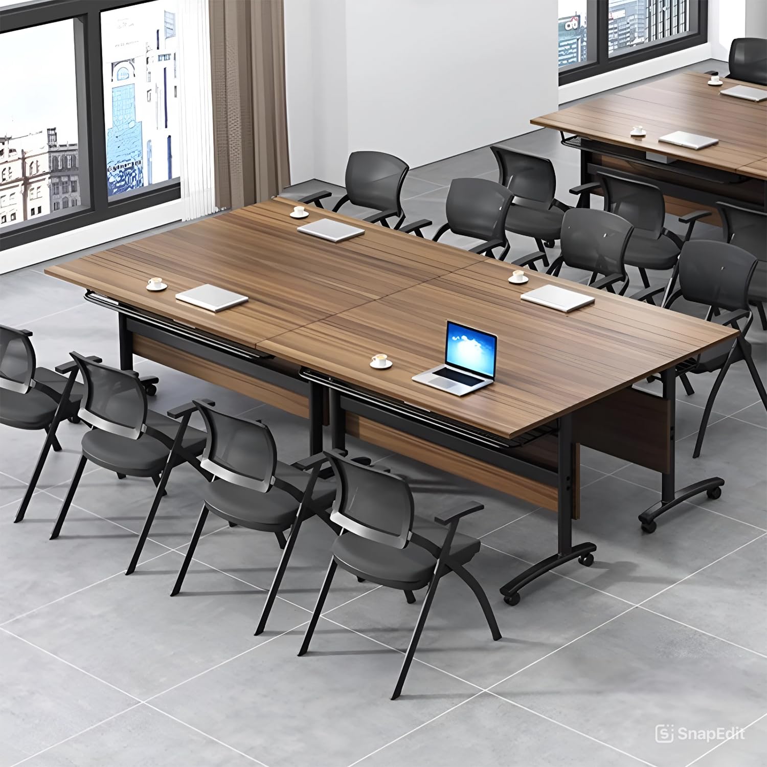 Foldable Conference Tables 4-Pack - 55.1x23.6x29.5 Inch Mobile Meeting Tables with Silent Locking Wheels & Flip Top Design - Modern Portable Seminar Training Tables for Office, Classroom, Event Space & Business Meetings