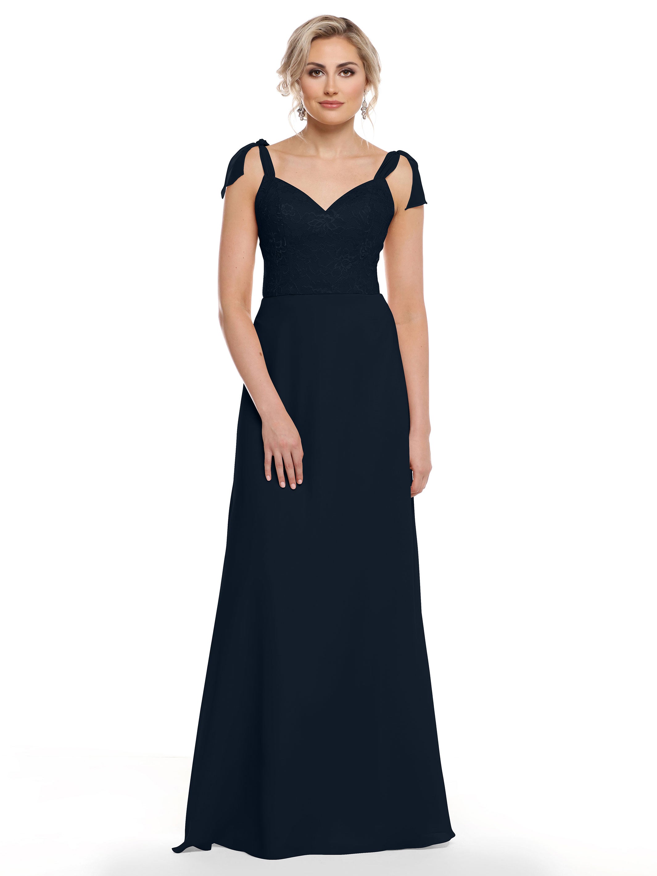 Elegant A-Line Bridesmaid Dress with Lace Bodice & Tulle Ribbon Straps - Perfect for Weddings, Formal Events & Special Occasions