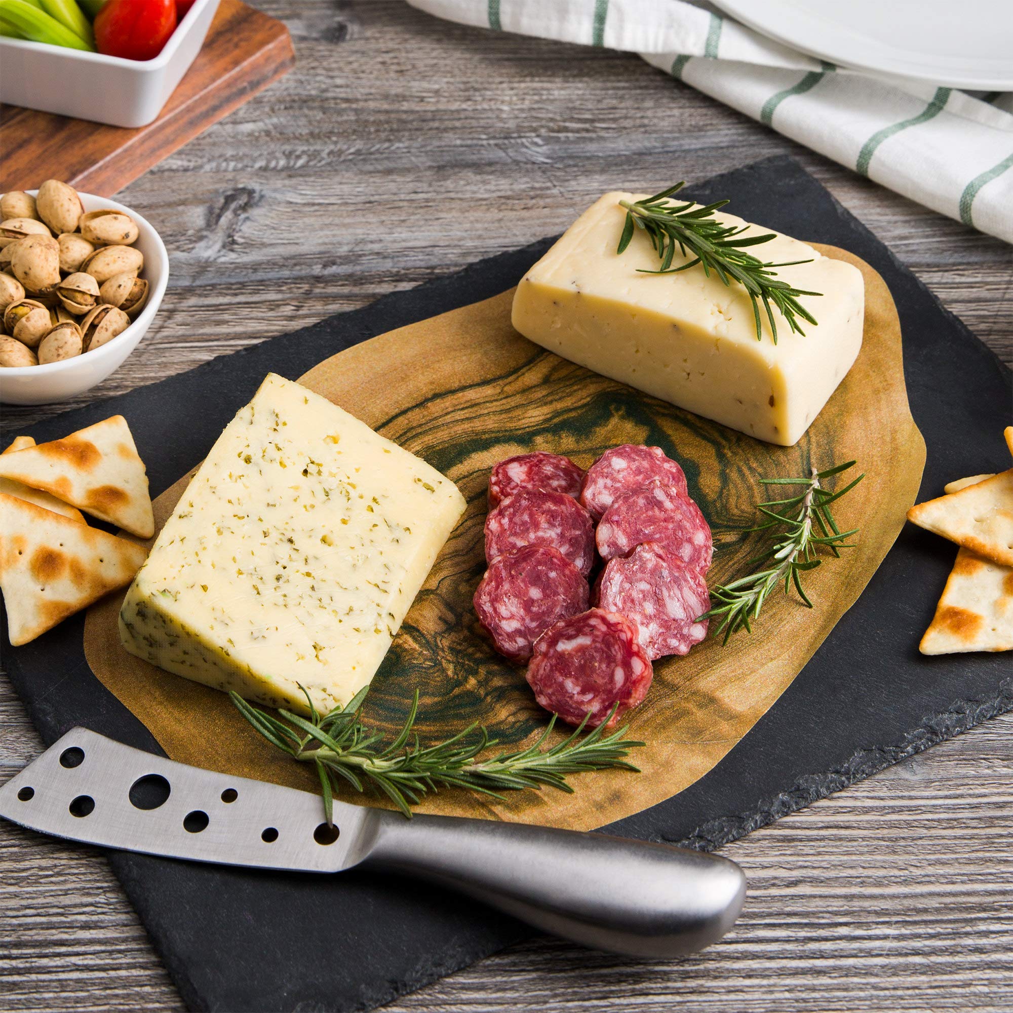 Disposable Cheese Board Paper Set of 45 - Assorted Sizes for Charcuterie & Cheese Platters - Rustic Wood Slice in 3 Sizes - Perfect for Entertaining, Weddings, Picnics & Travel