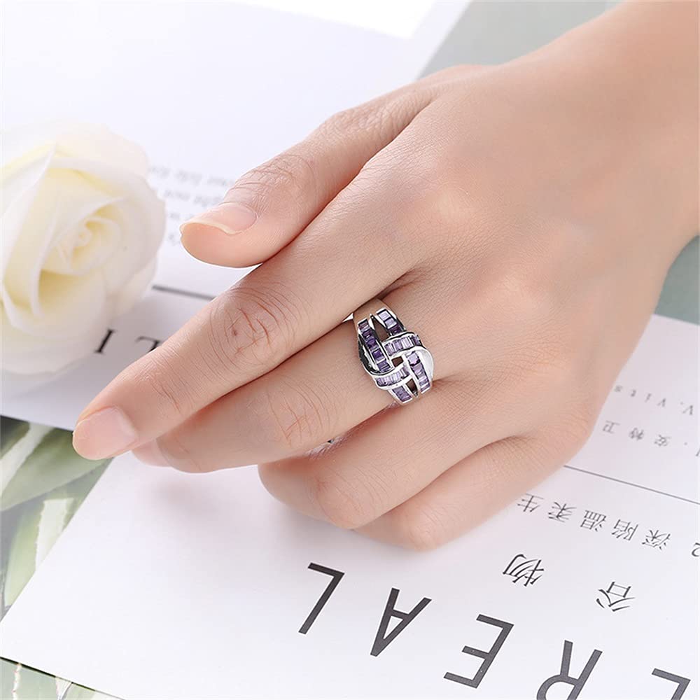925 Sterling Silver Criss Cross Multi Row Amethyst Ring with CZ Diamonds – Elegant Eternity Wedding Band, Promise Ring & Party Jewelry for Women | Perfect for Engagement, Anniversary & Special Occasions