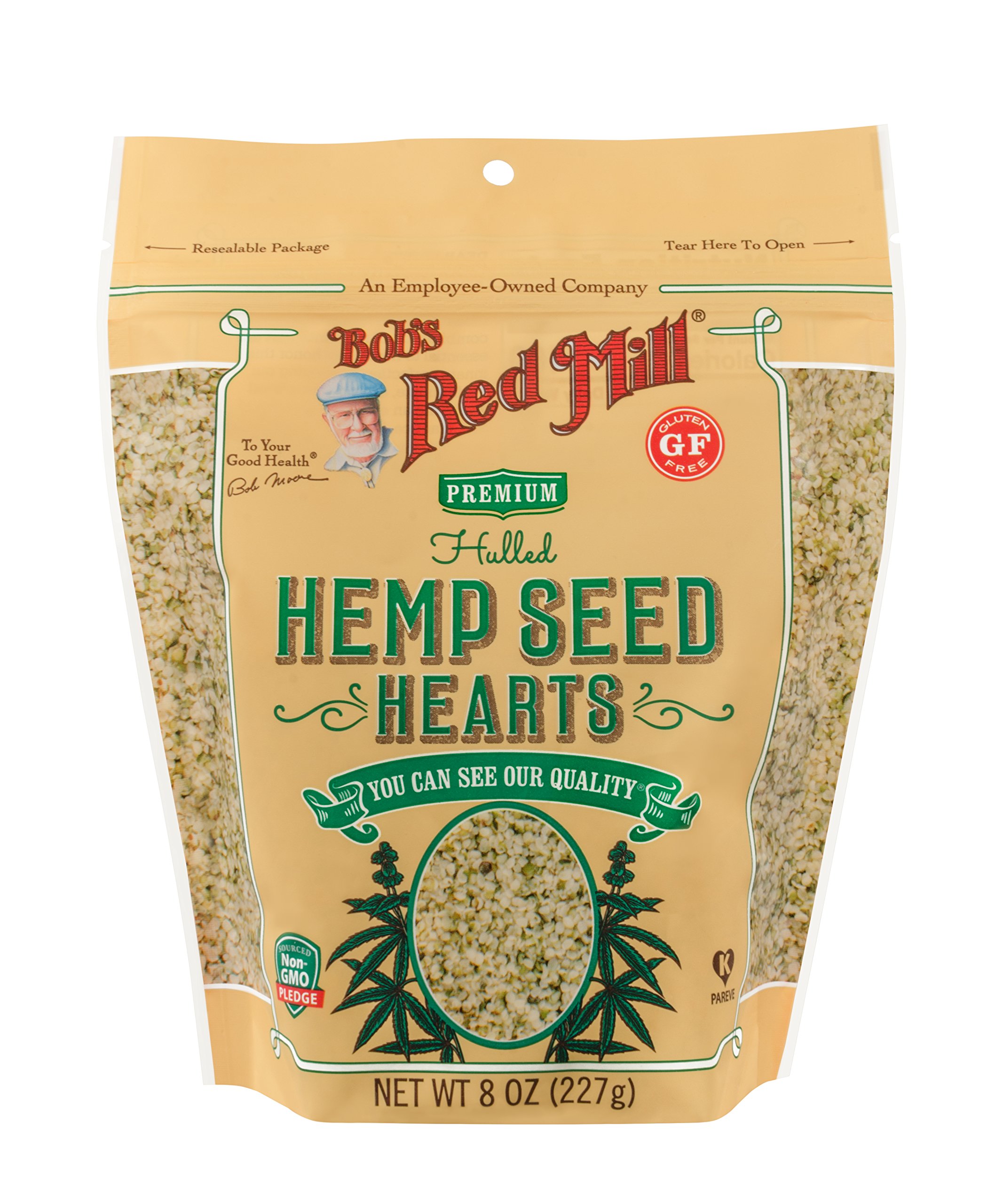 Organic Hemp Seed Hearts by Bob's Red Mill - 8oz (Pack of 1) | Raw, Shelled, Non-GMO | 10g Plant-Based Protein | Vegan, Keto, Paleo & Gluten-Free Superfood | Perfect for Smoothies, Salads & Baking