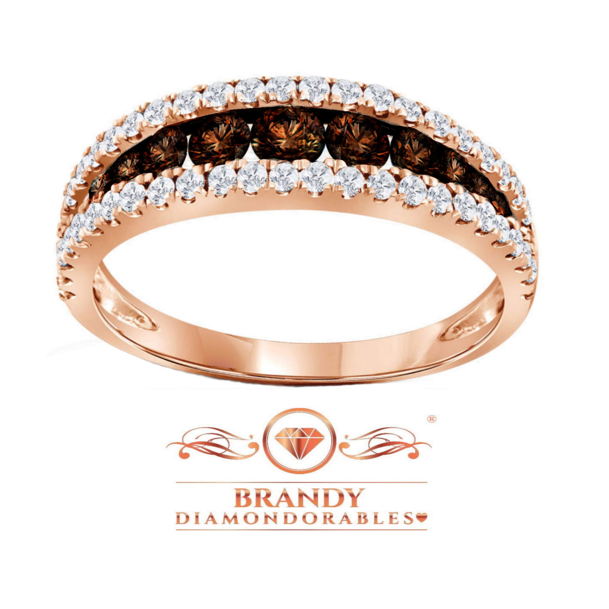 18K Rose Gold Silver Chocolate Brown Eternity Ring - 2.5 CTW Diamond Wedding Band for Women, Anniversary Gift, Valentine's Day Present, Bridal Jewelry for Everyday Wear & Special Occasions