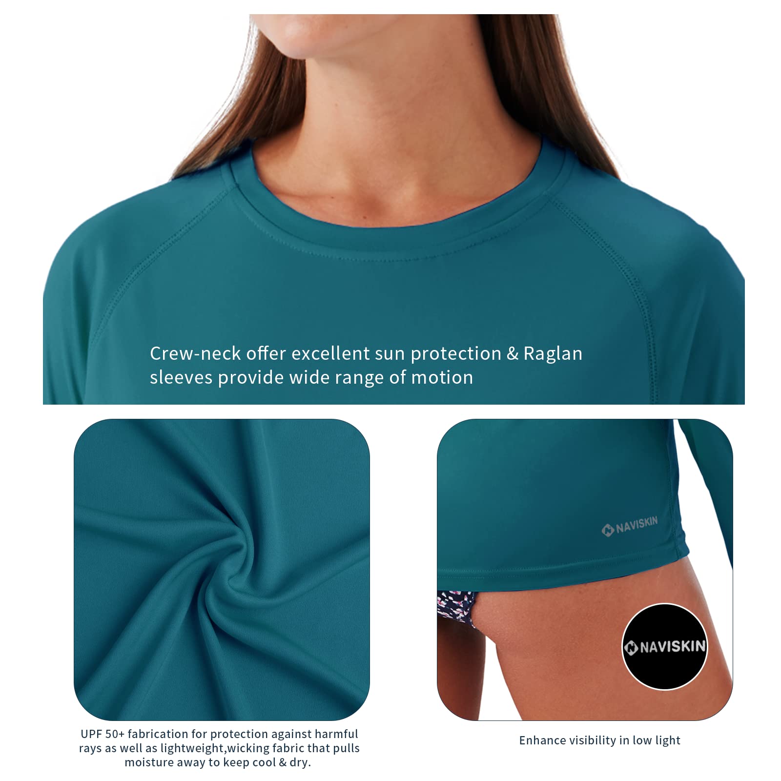 NAVISKIN Women's UPF 50+ Sun Protection Long Sleeve Rash Guard Shirt - Quick Dry, Lightweight, Moisture Wicking for Hiking, Swimming, Beach & Outdoor Activities