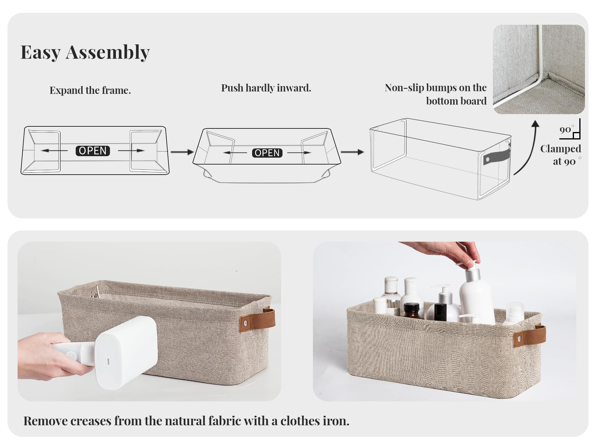 StorageWorks Narrow Fabric Storage Bins with Handles - 2-Pack Small Closet Organizer Baskets for Shelves, Toilet Paper & Home Organization (Brown/Beige) | Perfect for Bedroom, Bathroom & Pantry Storage