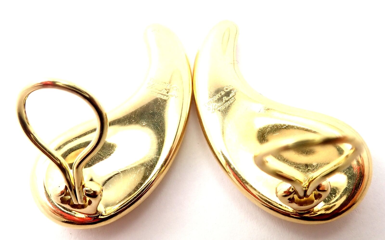Authentic Tiffany & Co Elsa Peretti 18k Yellow Gold Extra Large Bean Earrings for Women - Luxury Jewelry Gift for Anniversary, Birthday & Special Occasions