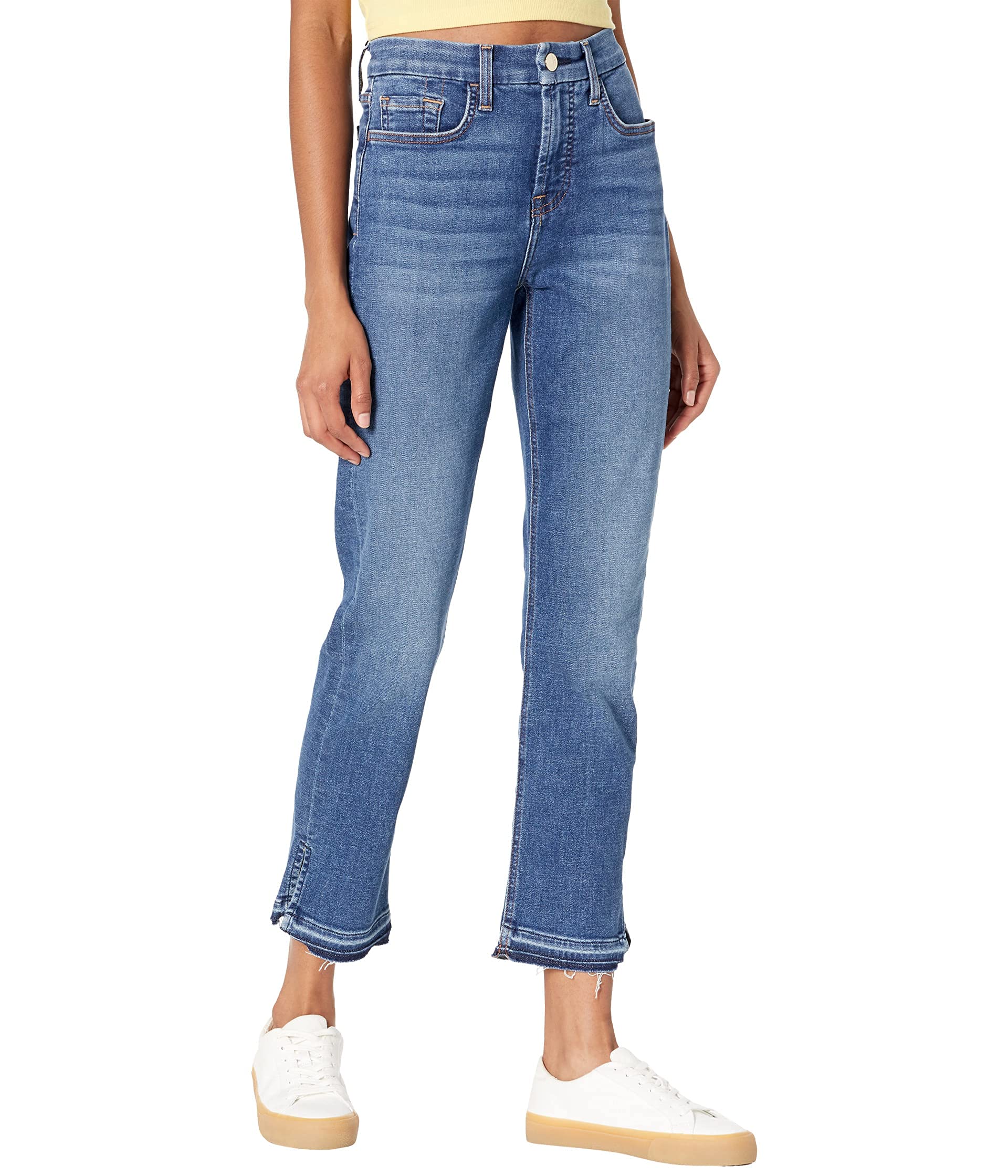 Jen7 Women's Ankle Straight Jeans with Split Hem - High Waist Slim Fit Stretch Denim Pants for Casual Wear & Office Outfits