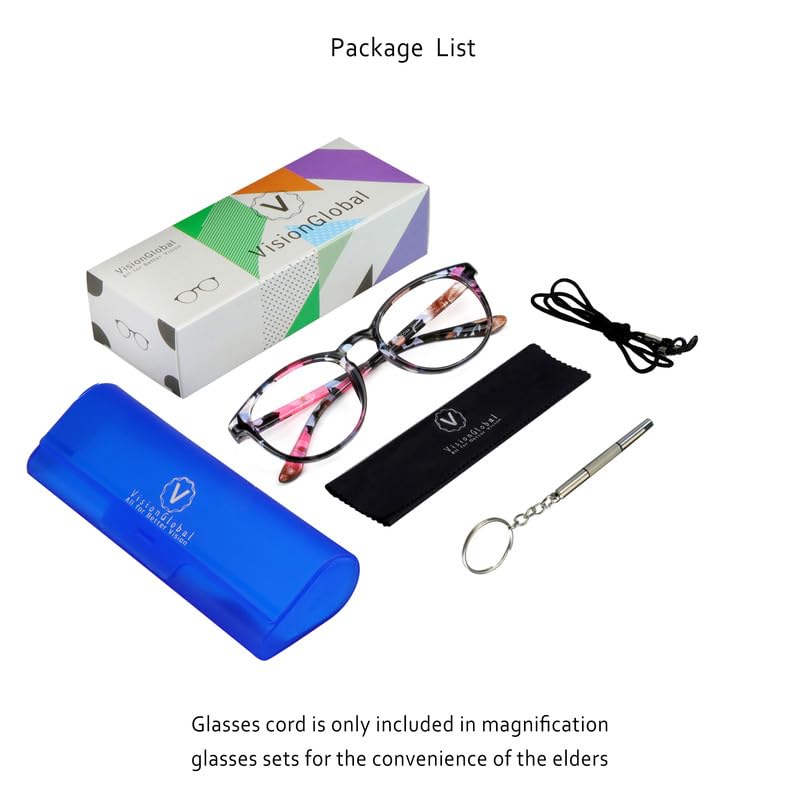 VisionGlobal Blue Light Blocking Glasses for Women - Anti Eyestrain Computer & Reading Glasses with Stylish Frame & Anti Glare - Perfect for Office Work, Gaming & Screen Time