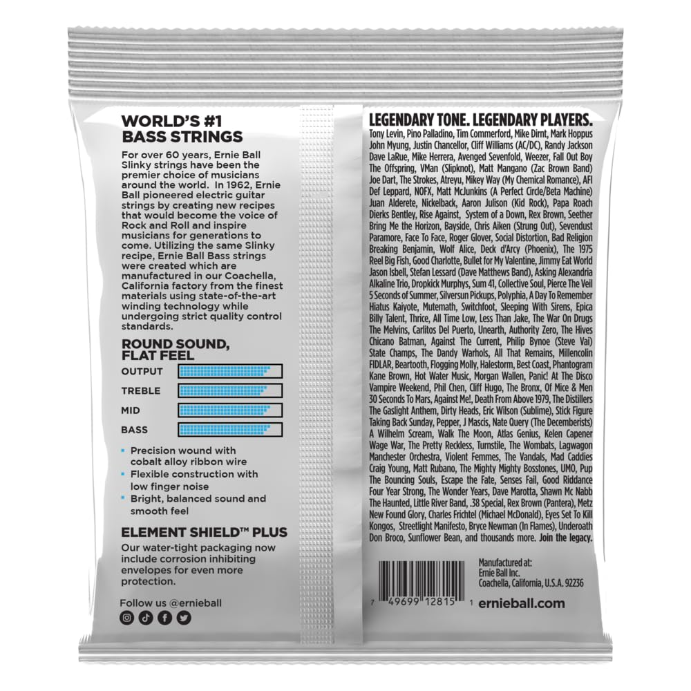 Ernie Ball Extra Slinky Flatwound Bass Guitar Strings 40-95 Gauge (P02815) - Perfect for Jazz, Funk & Studio Recording