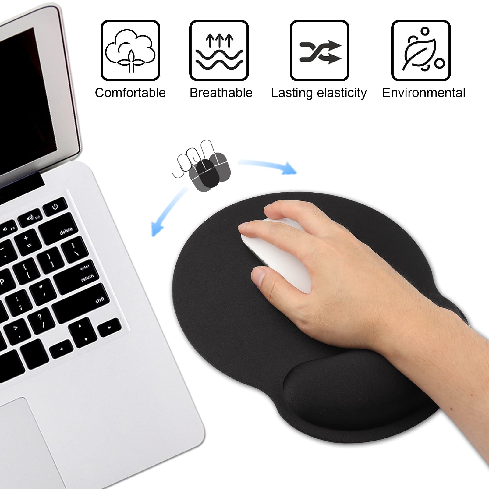 Hosimoln Memory Foam Wrist Rest Mouse Pad with Ergonomic Support - Anti-Slip Rubber Base for Office Work & Gaming (25x23cm, Black) | Perfect for Long Computer Sessions & Wrist Pain Relief