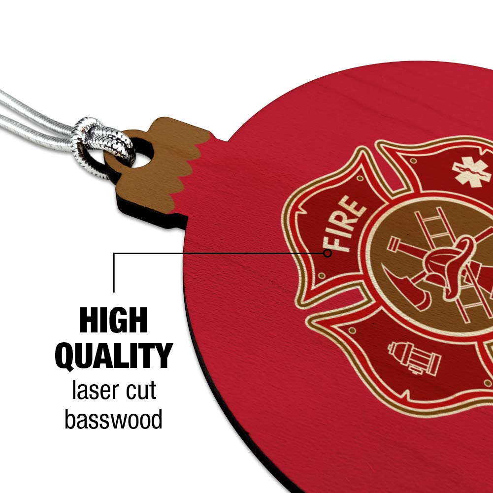 Firefighter Fire Rescue Maltese Cross Wood Christmas Tree Holiday Ornament - Perfect for First Responder Gifts, Fire Station Decor, and Festive Holiday Decorations