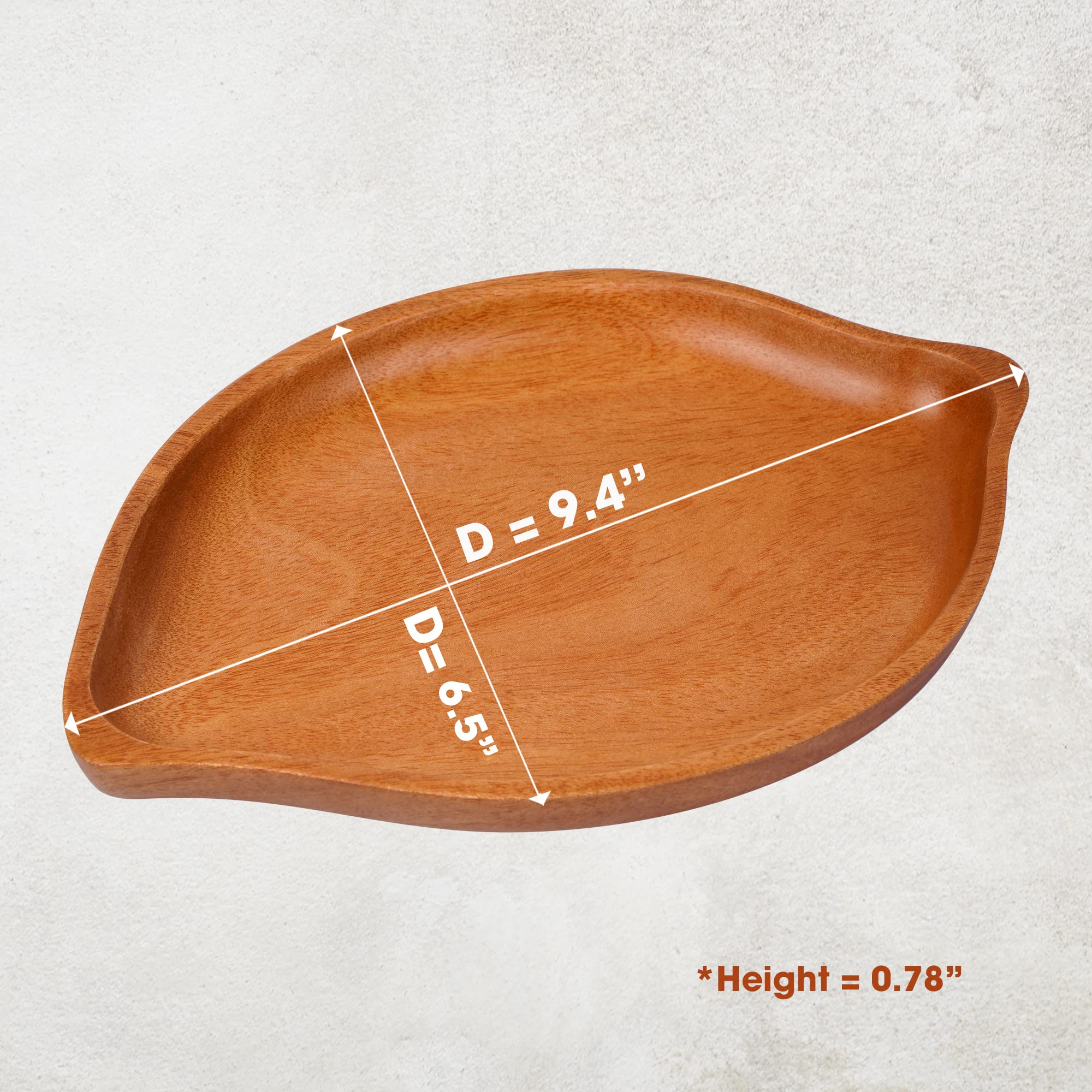 Premium Unbreakable Leaf-Shaped Wooden Plates Set of 4 - Khaya Wood Appetizer & Dessert Plates (9.4