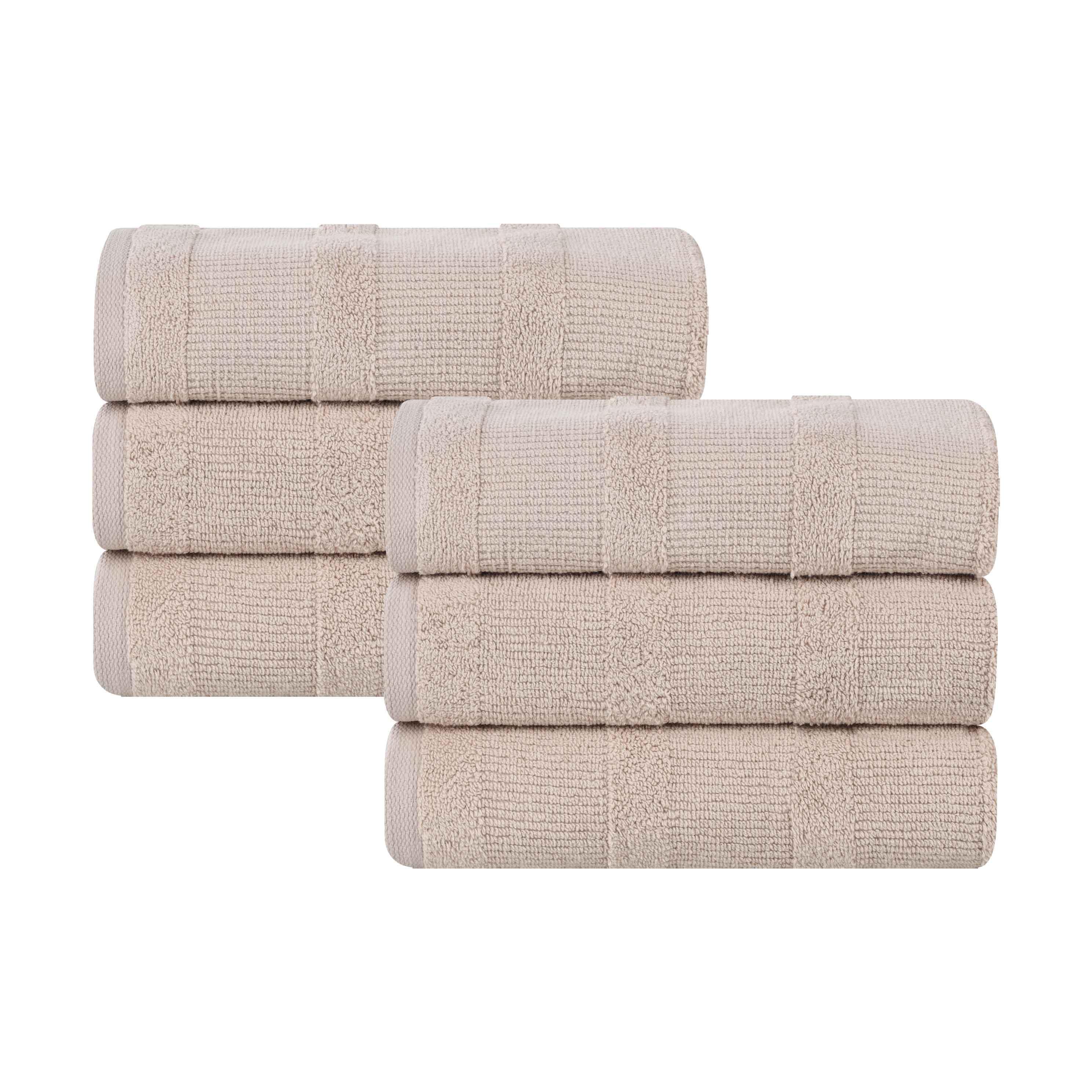 Premium Roma Cotton Ribbed Textured Hand Towels - Soft & Absorbent Bathroom Towel Set of 6 - Perfect for Kitchen, Guest Bathroom & Spa Use