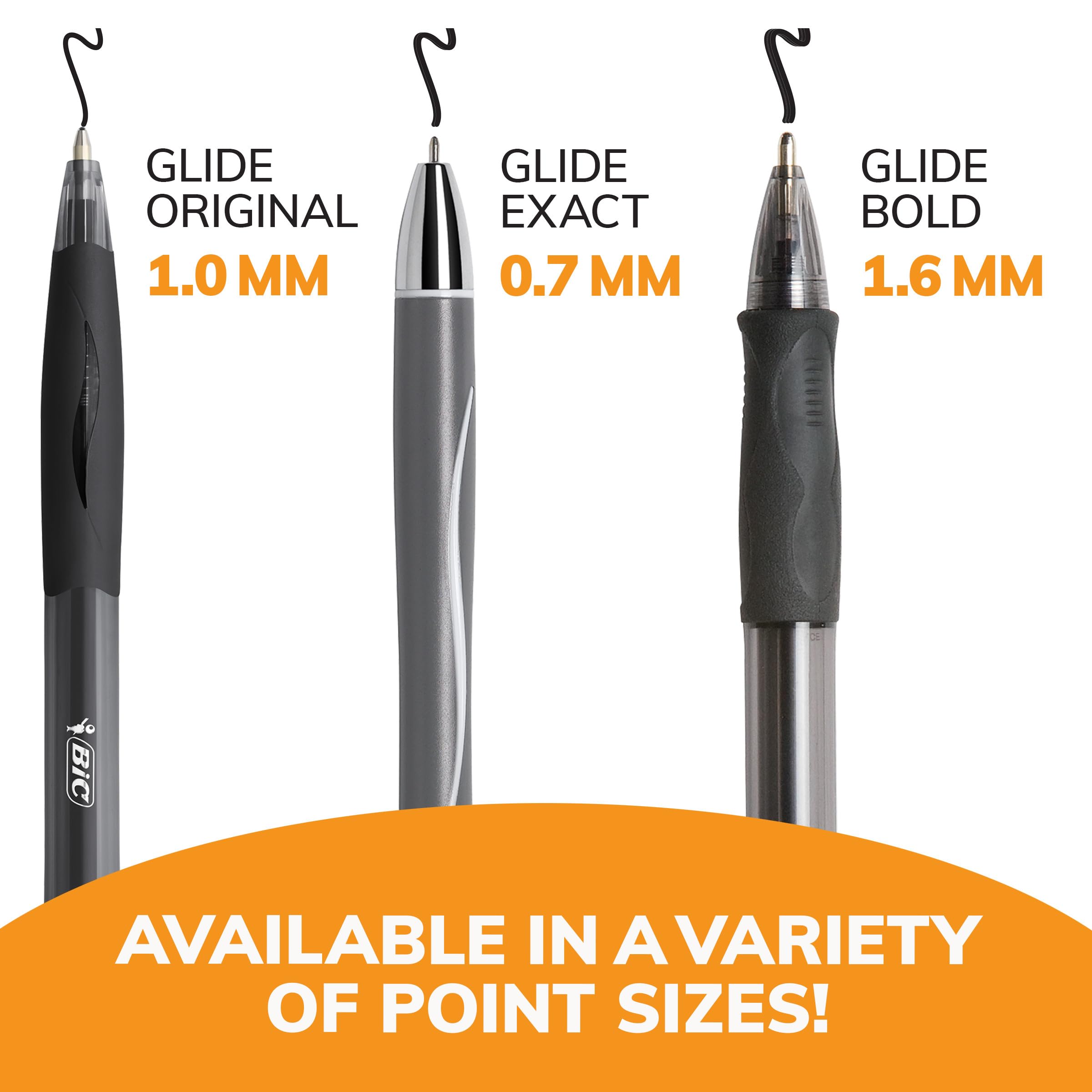 BIC Glide Bold Black Ballpoint Pens 1.6mm - 12 Pack Retractable Pens with Comfort Grip for Smooth Writing - Ideal for Office, School & Note Taking