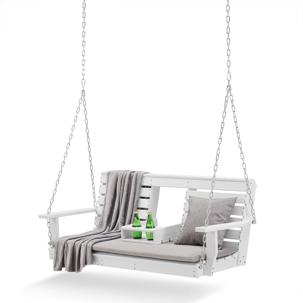 **Heavy Duty HDPE Poly Lumber Porch Swing with Mounting Kit - Outdoor Hanging Chair with Cup Holders & Steel Chains - Weather-Resistant Swinging Bench for Patio, Backyard, Garden (Brown/Black)**    **Perfect for:** Relaxing on your porch, enjoying backyard gatherings, or adding cozy seating to your garden.