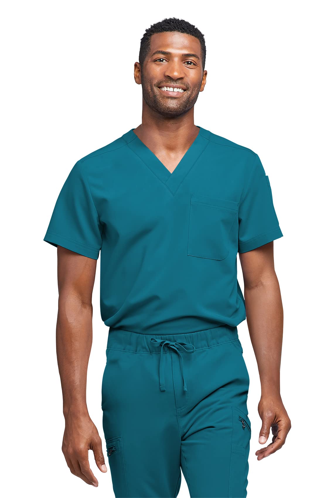 KESWI Ozark Men's Slim Fit V-Neck Scrub Top with Two Pockets - 4-Way Stretch, Anti-Wrinkle, Ultra Soft Medical Uniform for Doctors, Nurses & Healthcare Professionals - Perfect for Hospitals, Clinics & Long Shifts