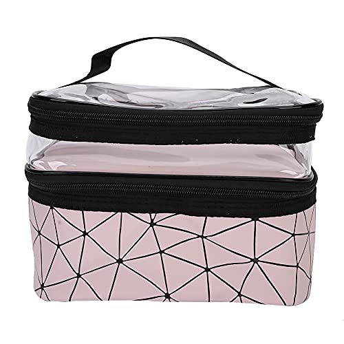 Portable Double Layer Toiletry Bag with Zipper - Multifunctional Cosmetic Organizer for Travel, Gym & Daily Use (Pink)