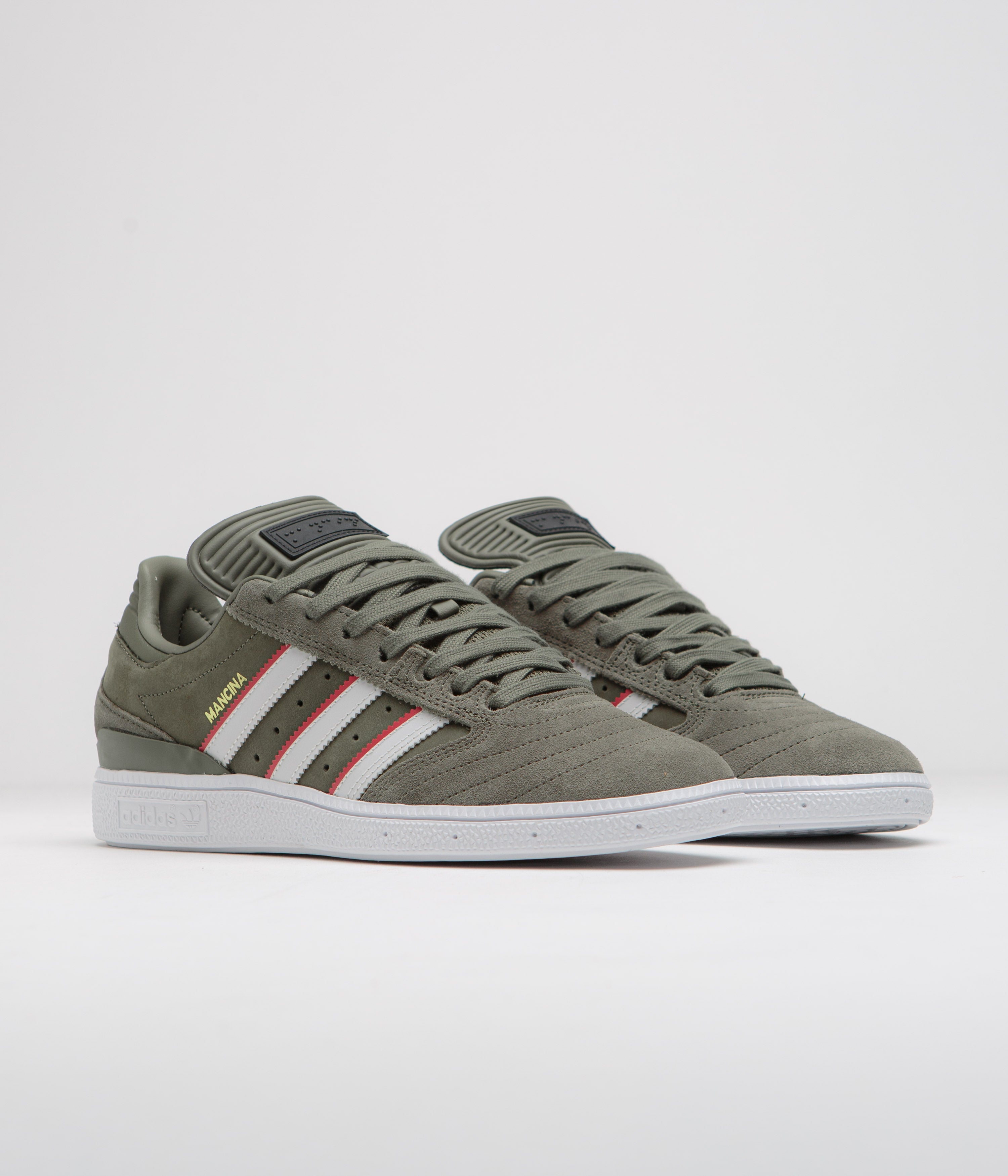 Adidas x Dan Mancina Busenitz Sneakers - Olive Strata/Red/FTWR White - Men's Skateboarding Shoes for Street Style & Urban Fashion