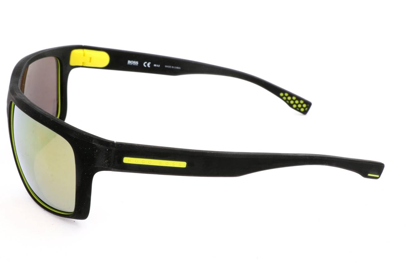BOSS by Hugo Boss Men's 0800/S Rectangular Polarized Sunglasses - Black/Yellow & Brown/Yellow Rubber Frame (58mm) | UV Protection for Driving, Outdoor Sports & Fashion