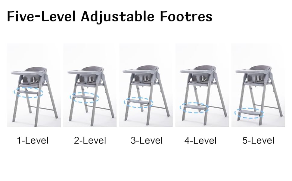5-in-1 Convertible Baby High Chair with Removable Tray - Adjustable Toddler Feeding Seat for 6 Months to 240 lbs - Easy Clean Gray Cushion - Portable for Home, Restaurant & Travel Use