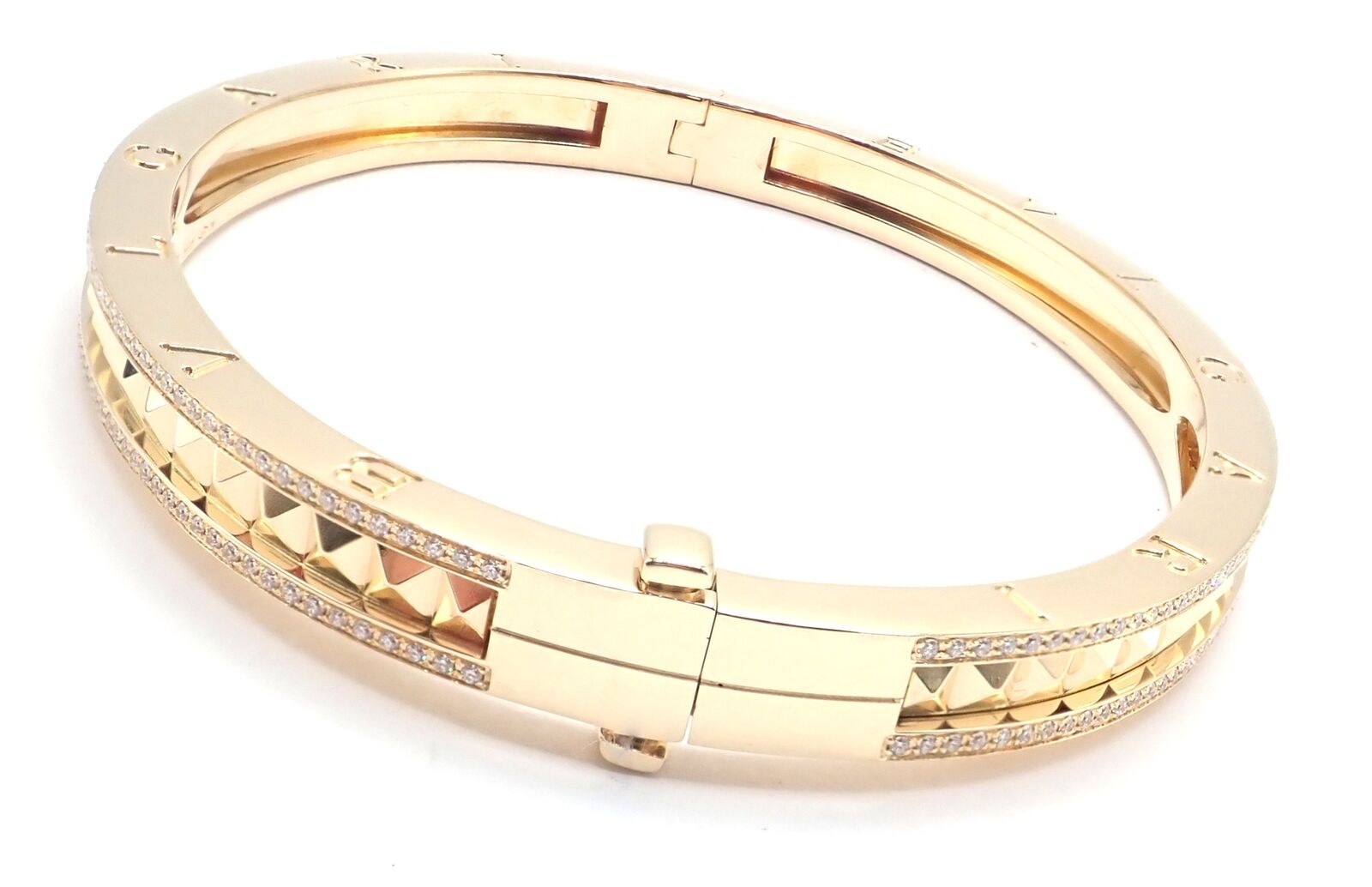Authentic Bulgari B.Zero1 Rock 18K Yellow Gold Diamond Bangle Bracelet - Luxury Jewelry for Women, Perfect for Weddings, Anniversaries & Special Occasions