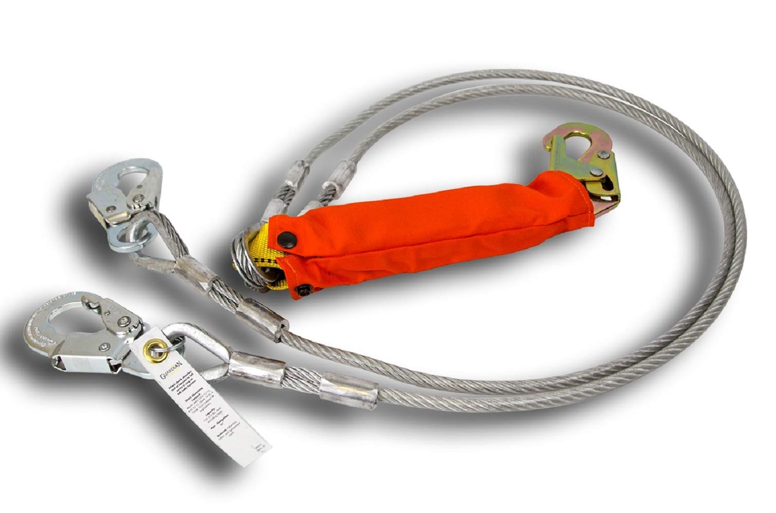 Guardian 01246 6-Foot Double Leg Coated Safety Cable Lanyard with Fire-Resistant Cover - Perfect for Construction, Roofing & Fall Protection Work